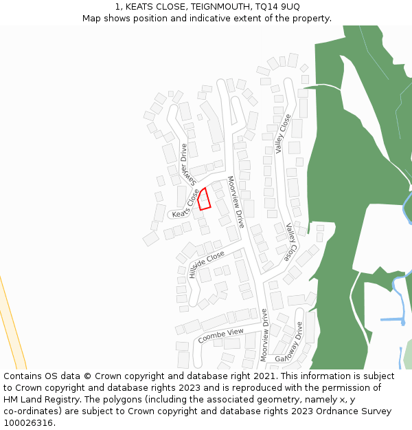 1, KEATS CLOSE, TEIGNMOUTH, TQ14 9UQ: Location map and indicative extent of plot