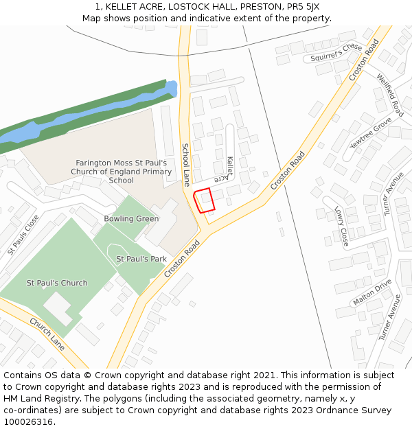 1, KELLET ACRE, LOSTOCK HALL, PRESTON, PR5 5JX: Location map and indicative extent of plot