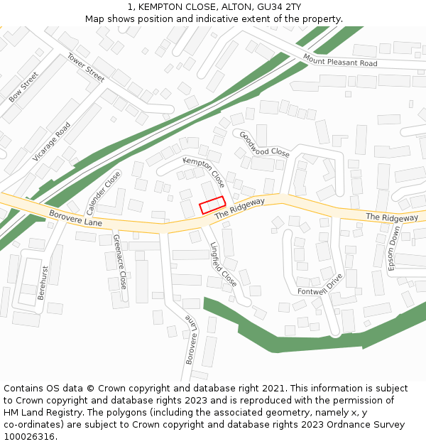 1, KEMPTON CLOSE, ALTON, GU34 2TY: Location map and indicative extent of plot