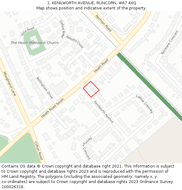 1, KENILWORTH AVENUE, RUNCORN, WA7 4XQ: Location map and indicative extent of plot
