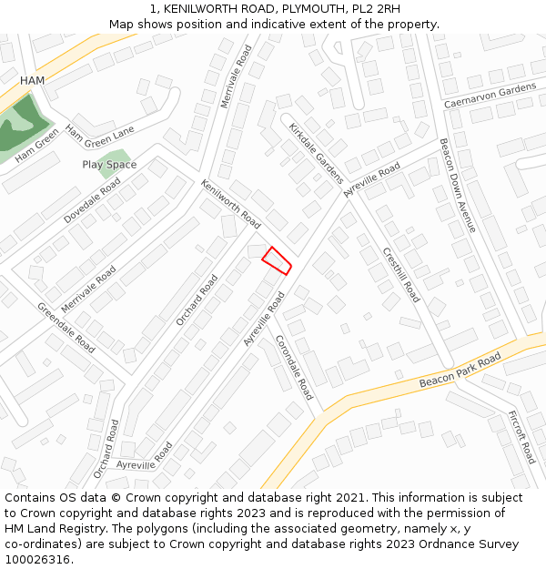 1, KENILWORTH ROAD, PLYMOUTH, PL2 2RH: Location map and indicative extent of plot
