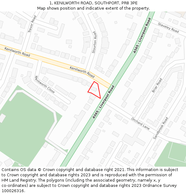 1, KENILWORTH ROAD, SOUTHPORT, PR8 3PE: Location map and indicative extent of plot