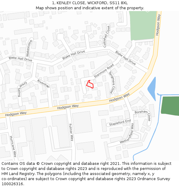 1, KENLEY CLOSE, WICKFORD, SS11 8XL: Location map and indicative extent of plot