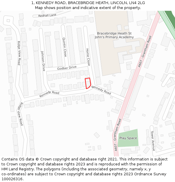 1, KENNEDY ROAD, BRACEBRIDGE HEATH, LINCOLN, LN4 2LG: Location map and indicative extent of plot