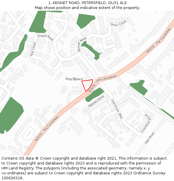 1, KENNET ROAD, PETERSFIELD, GU31 4LS: Location map and indicative extent of plot