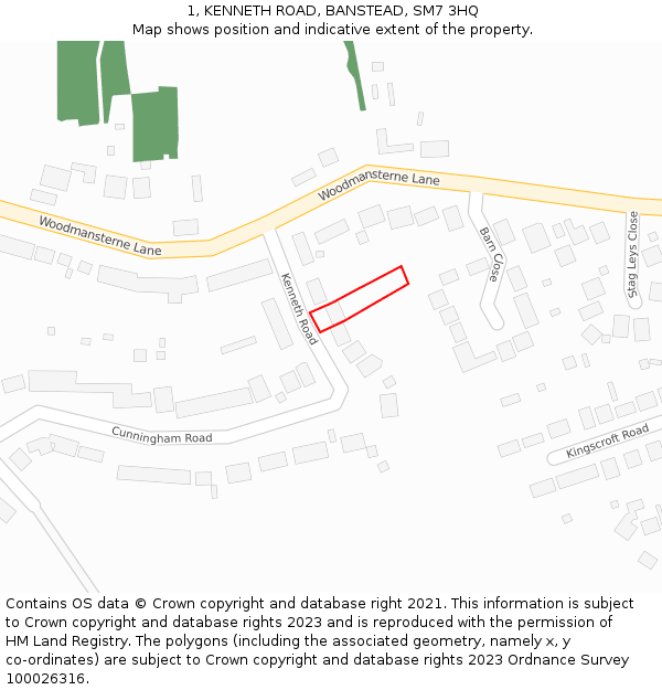 1, KENNETH ROAD, BANSTEAD, SM7 3HQ: Location map and indicative extent of plot