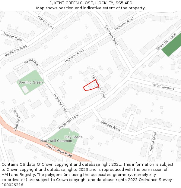1, KENT GREEN CLOSE, HOCKLEY, SS5 4ED: Location map and indicative extent of plot
