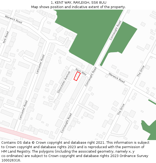 1, KENT WAY, RAYLEIGH, SS6 8UU: Location map and indicative extent of plot