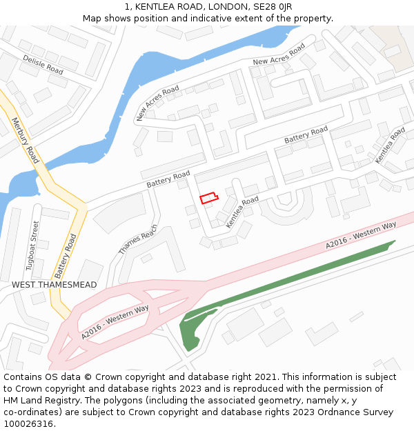 1, KENTLEA ROAD, LONDON, SE28 0JR: Location map and indicative extent of plot