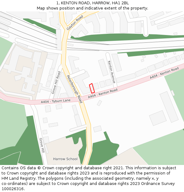1, KENTON ROAD, HARROW, HA1 2BL: Location map and indicative extent of plot