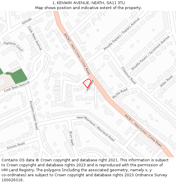 1, KENWAY AVENUE, NEATH, SA11 3TU: Location map and indicative extent of plot