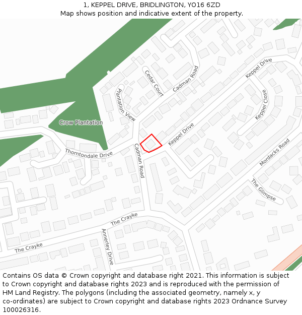 1, KEPPEL DRIVE, BRIDLINGTON, YO16 6ZD: Location map and indicative extent of plot