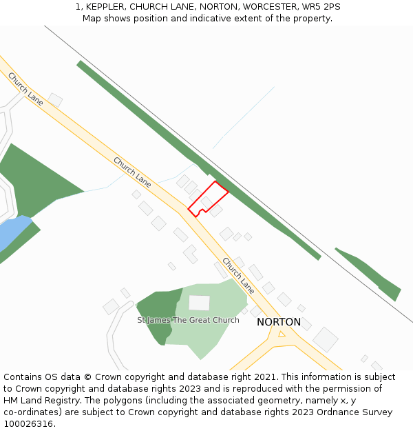 1, KEPPLER, CHURCH LANE, NORTON, WORCESTER, WR5 2PS: Location map and indicative extent of plot