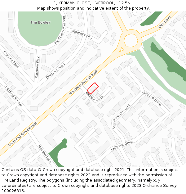 1, KERMAN CLOSE, LIVERPOOL, L12 5NH: Location map and indicative extent of plot