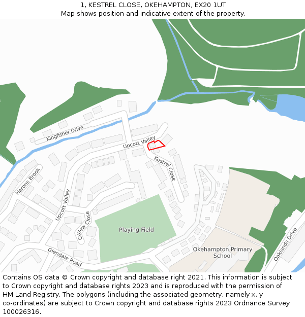 1, KESTREL CLOSE, OKEHAMPTON, EX20 1UT: Location map and indicative extent of plot