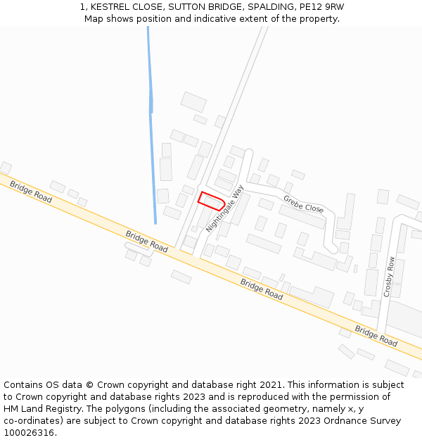 1, KESTREL CLOSE, SUTTON BRIDGE, SPALDING, PE12 9RW: Location map and indicative extent of plot