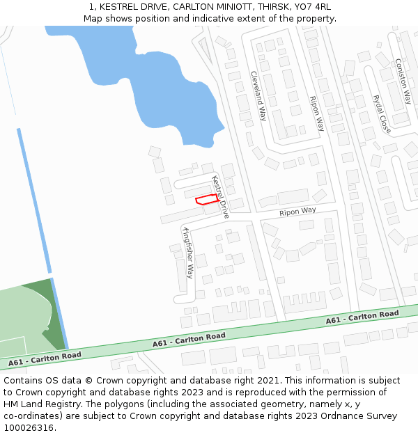 1, KESTREL DRIVE, CARLTON MINIOTT, THIRSK, YO7 4RL: Location map and indicative extent of plot