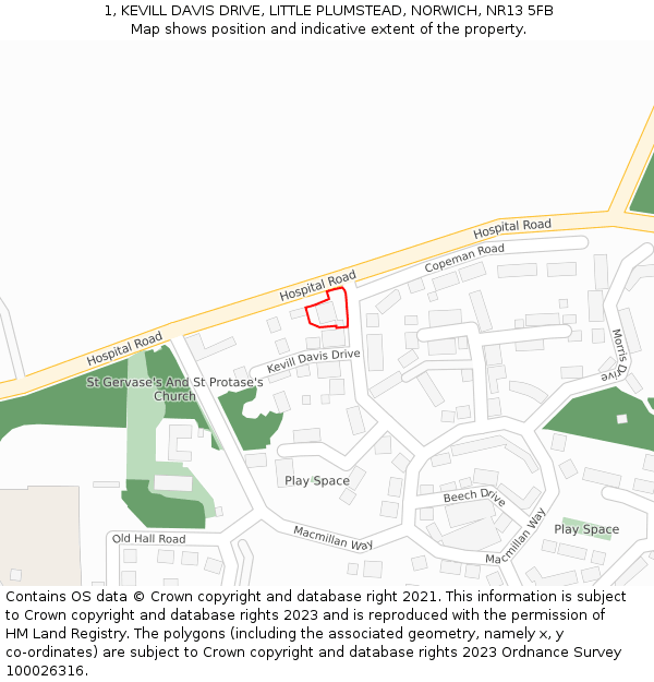 1, KEVILL DAVIS DRIVE, LITTLE PLUMSTEAD, NORWICH, NR13 5FB: Location map and indicative extent of plot