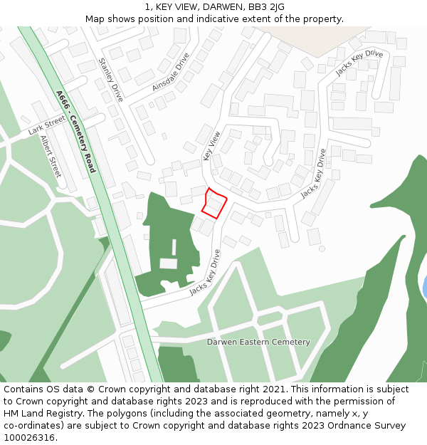 1, KEY VIEW, DARWEN, BB3 2JG: Location map and indicative extent of plot
