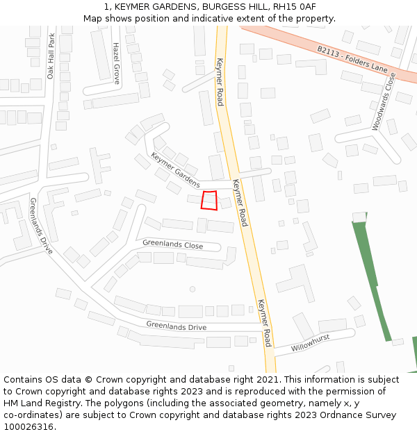 1, KEYMER GARDENS, BURGESS HILL, RH15 0AF: Location map and indicative extent of plot