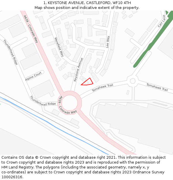 1, KEYSTONE AVENUE, CASTLEFORD, WF10 4TH: Location map and indicative extent of plot