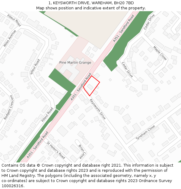 1, KEYSWORTH DRIVE, WAREHAM, BH20 7BD: Location map and indicative extent of plot