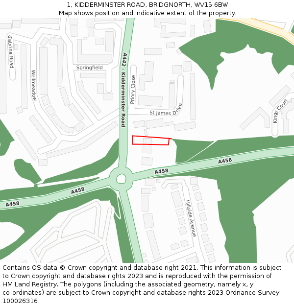 1, KIDDERMINSTER ROAD, BRIDGNORTH, WV15 6BW: Location map and indicative extent of plot