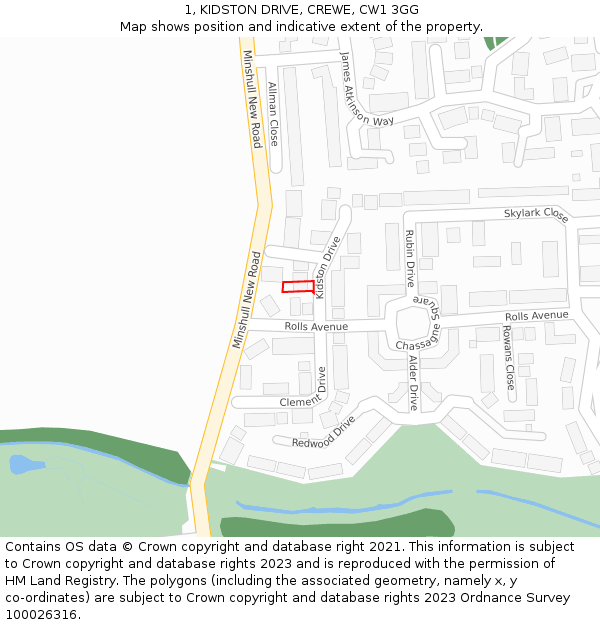 1, KIDSTON DRIVE, CREWE, CW1 3GG: Location map and indicative extent of plot