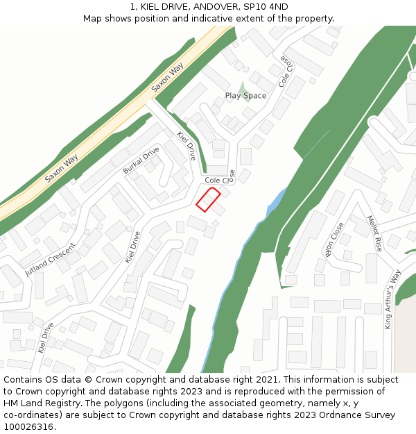 1, KIEL DRIVE, ANDOVER, SP10 4ND: Location map and indicative extent of plot