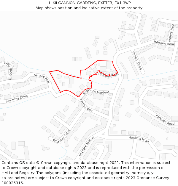 1, KILGANNON GARDENS, EXETER, EX1 3WP: Location map and indicative extent of plot