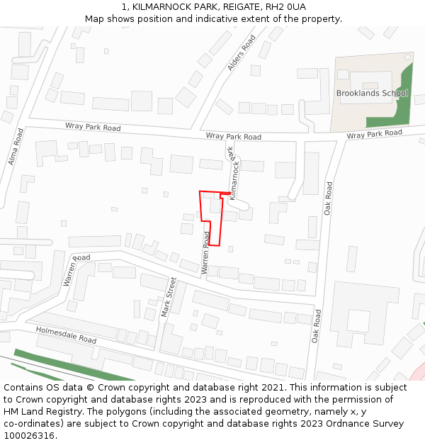1, KILMARNOCK PARK, REIGATE, RH2 0UA: Location map and indicative extent of plot