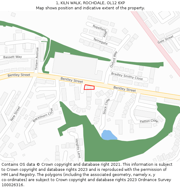 1, KILN WALK, ROCHDALE, OL12 6XP: Location map and indicative extent of plot