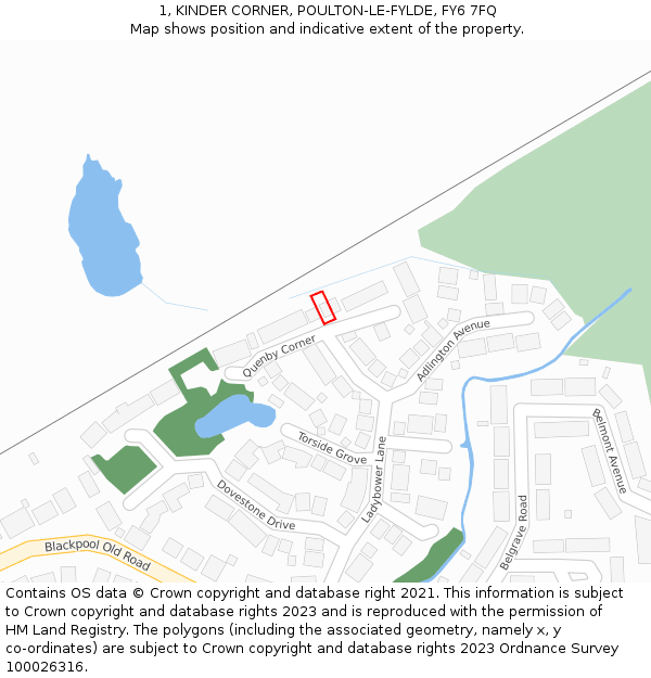 1, KINDER CORNER, POULTON-LE-FYLDE, FY6 7FQ: Location map and indicative extent of plot