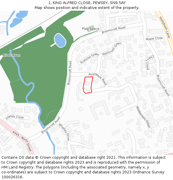 1, KING ALFRED CLOSE, PEWSEY, SN9 5AY: Location map and indicative extent of plot