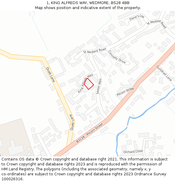 1, KING ALFREDS WAY, WEDMORE, BS28 4BB: Location map and indicative extent of plot