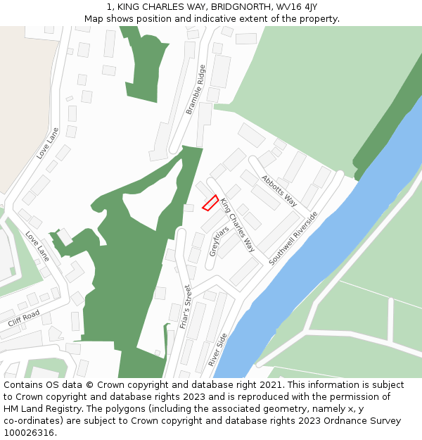 1, KING CHARLES WAY, BRIDGNORTH, WV16 4JY: Location map and indicative extent of plot