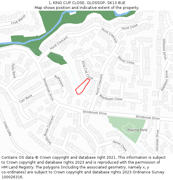 1, KING CUP CLOSE, GLOSSOP, SK13 8UE: Location map and indicative extent of plot