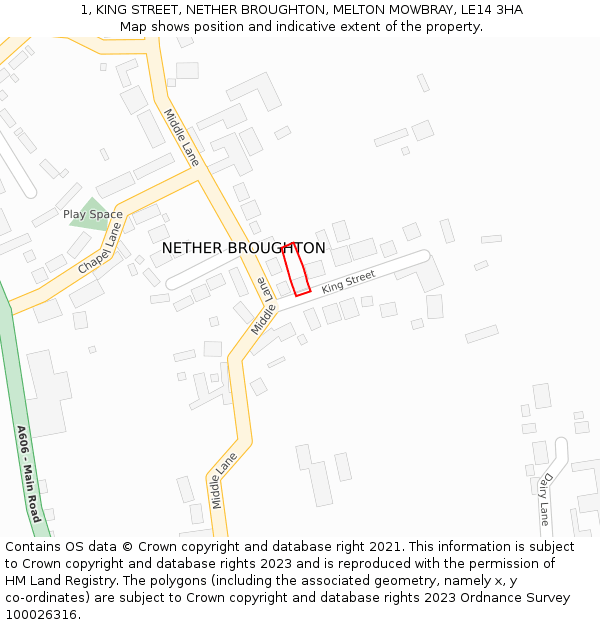 1, KING STREET, NETHER BROUGHTON, MELTON MOWBRAY, LE14 3HA: Location map and indicative extent of plot