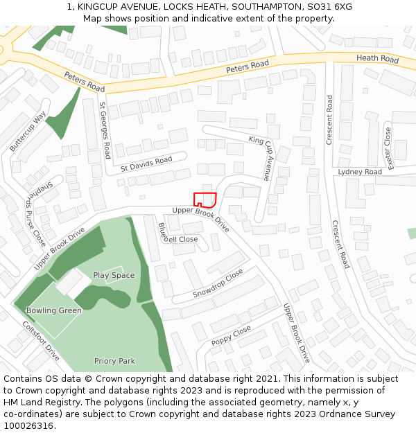 1, KINGCUP AVENUE, LOCKS HEATH, SOUTHAMPTON, SO31 6XG: Location map and indicative extent of plot