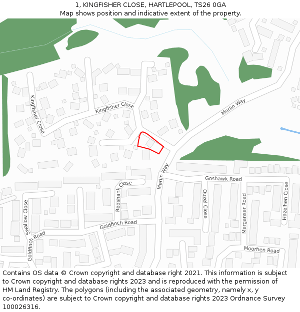 1, KINGFISHER CLOSE, HARTLEPOOL, TS26 0GA: Location map and indicative extent of plot