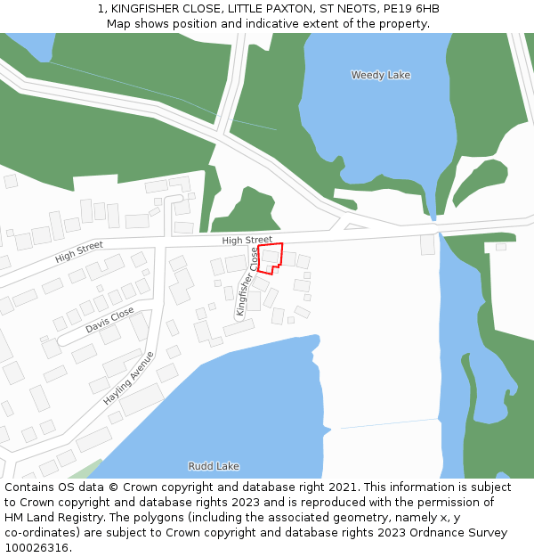 1, KINGFISHER CLOSE, LITTLE PAXTON, ST NEOTS, PE19 6HB: Location map and indicative extent of plot