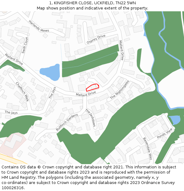 1, KINGFISHER CLOSE, UCKFIELD, TN22 5WN: Location map and indicative extent of plot