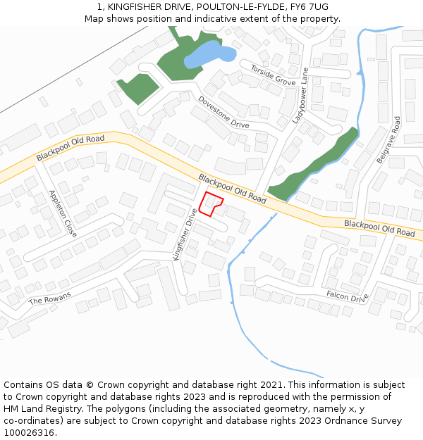 1, KINGFISHER DRIVE, POULTON-LE-FYLDE, FY6 7UG: Location map and indicative extent of plot