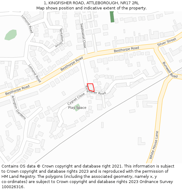 1, KINGFISHER ROAD, ATTLEBOROUGH, NR17 2RL: Location map and indicative extent of plot