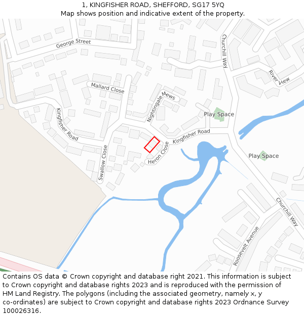 1, KINGFISHER ROAD, SHEFFORD, SG17 5YQ: Location map and indicative extent of plot