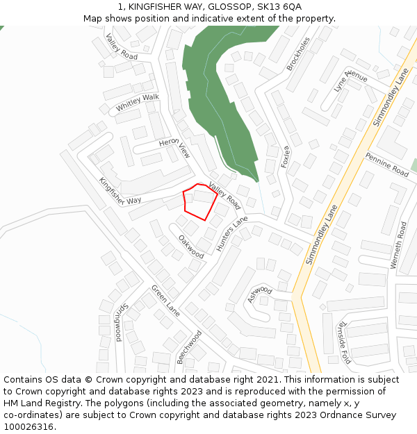 1, KINGFISHER WAY, GLOSSOP, SK13 6QA: Location map and indicative extent of plot