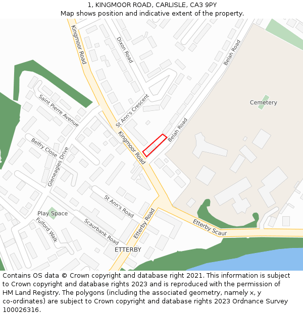 1, KINGMOOR ROAD, CARLISLE, CA3 9PY: Location map and indicative extent of plot