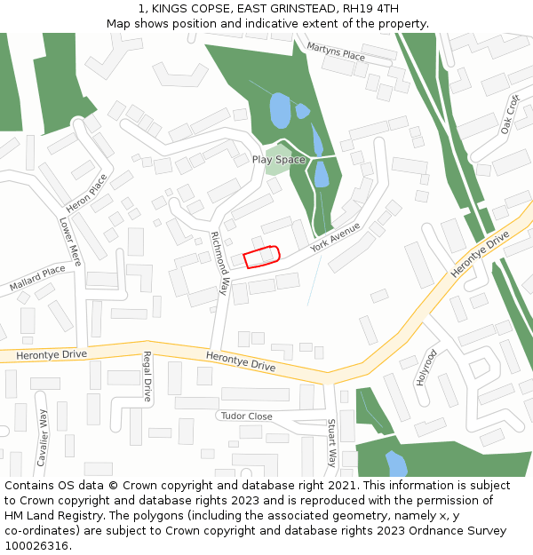 1, KINGS COPSE, EAST GRINSTEAD, RH19 4TH: Location map and indicative extent of plot