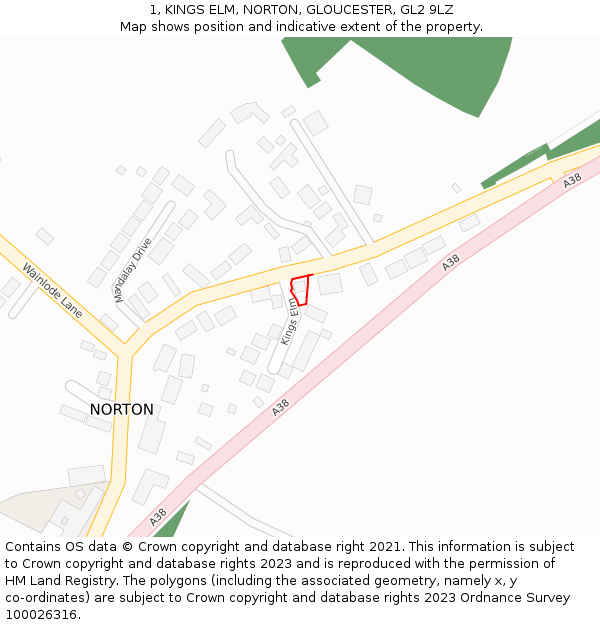 1, KINGS ELM, NORTON, GLOUCESTER, GL2 9LZ: Location map and indicative extent of plot