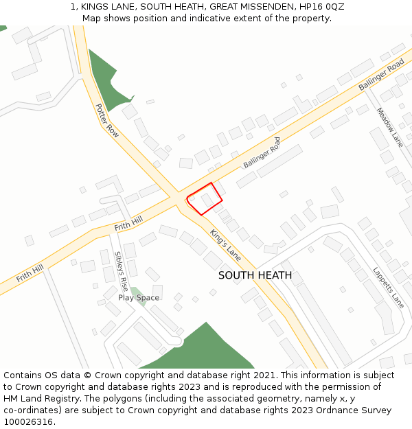 1, KINGS LANE, SOUTH HEATH, GREAT MISSENDEN, HP16 0QZ: Location map and indicative extent of plot
